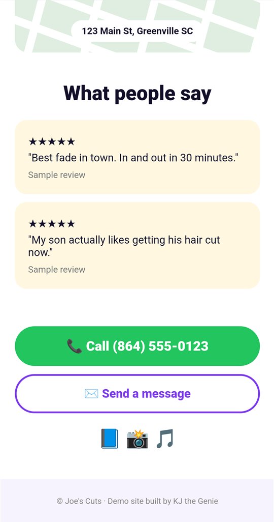 Demo site call and message buttons